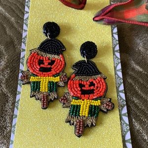 Scarecrow Jack-O-Lantern Seed Bead Earrings